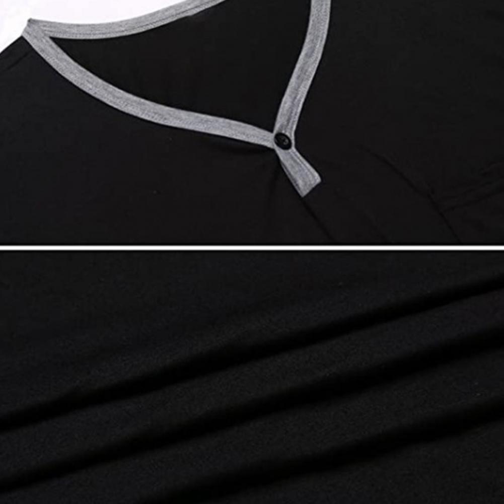 Gewaden Mannen Korte Mouw O Neck Pocket Nachthemd Losse Knielange Nachtjapon Homewear