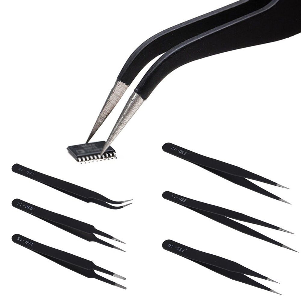 1 Pc ESD Safe Stainless Steel Anti-Static Tweezers Maintenance Repair Tool Curved Straight Tweezers Eye Brow Remover Tweezer