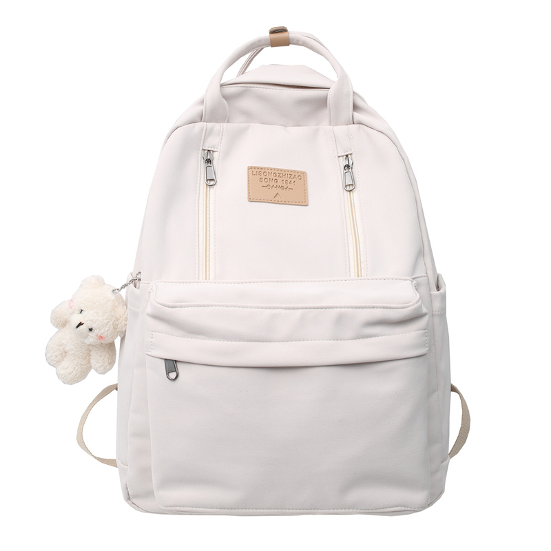 Mochila impermeable con muchos bolsillos para mujer, bolso de hombro escolar de para chicas adolescentes: 16 pulgadas / Blanco