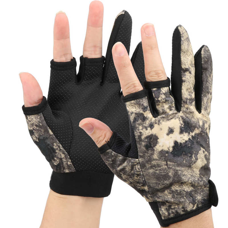 1 Paar 3-Vinger Anti-Slip Handschoenen Camouflage Vissen Handschoenen Anti-Slip 3 Cut Finger Vissen handschoenen Outdoor Vissen Levert