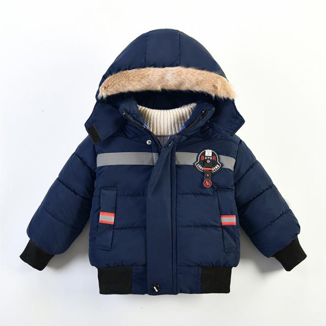 Jas Voor Jongen Hooded Down Bovenkleding Winter Kinderen Katoen Gewatteerde Jas Warm Thicken Plus Fluwelen Baby Pasgeborenen Baby kleding: Navy / 6m