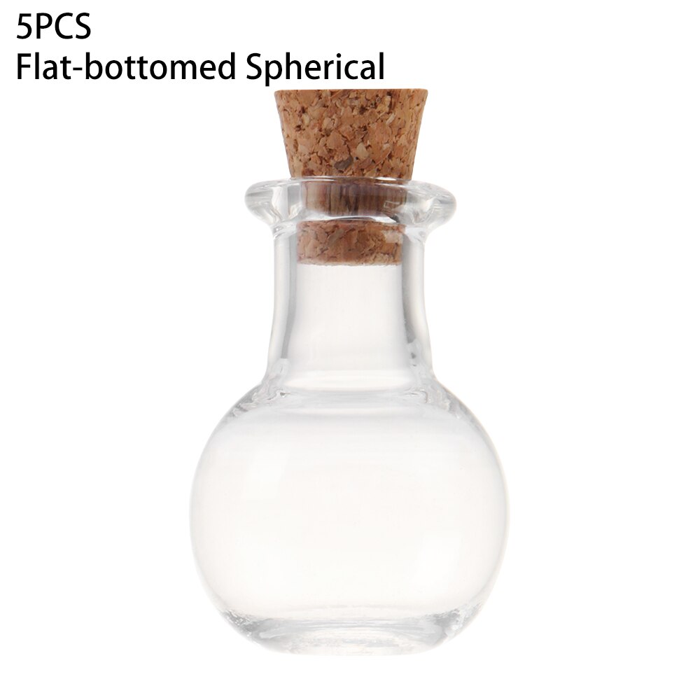Mini botellas de vidrio con corcho, frascos de muestra vacíos para bodas, decoración del hogar, colgantes para manualidades, tapón de corcho, ampolla de almacenamiento, 5 uds.,: Flat-bottomed Spheri