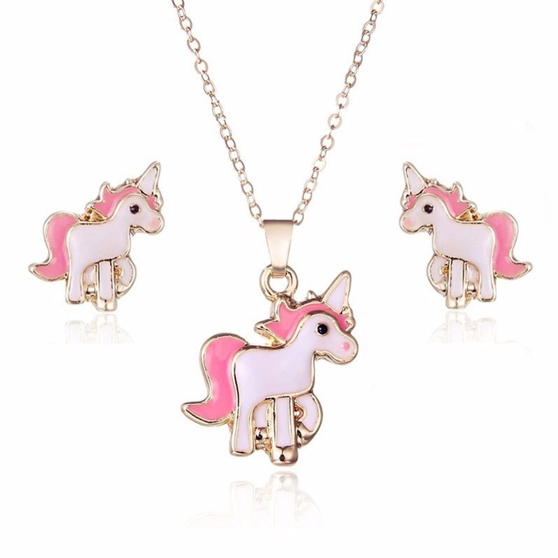 3 teile/satz Einhorn Schmuck Sets Nette Ohrringe Halsketten für Frauen Mädchen Tier Dekorationen Kits Hochzeit Party