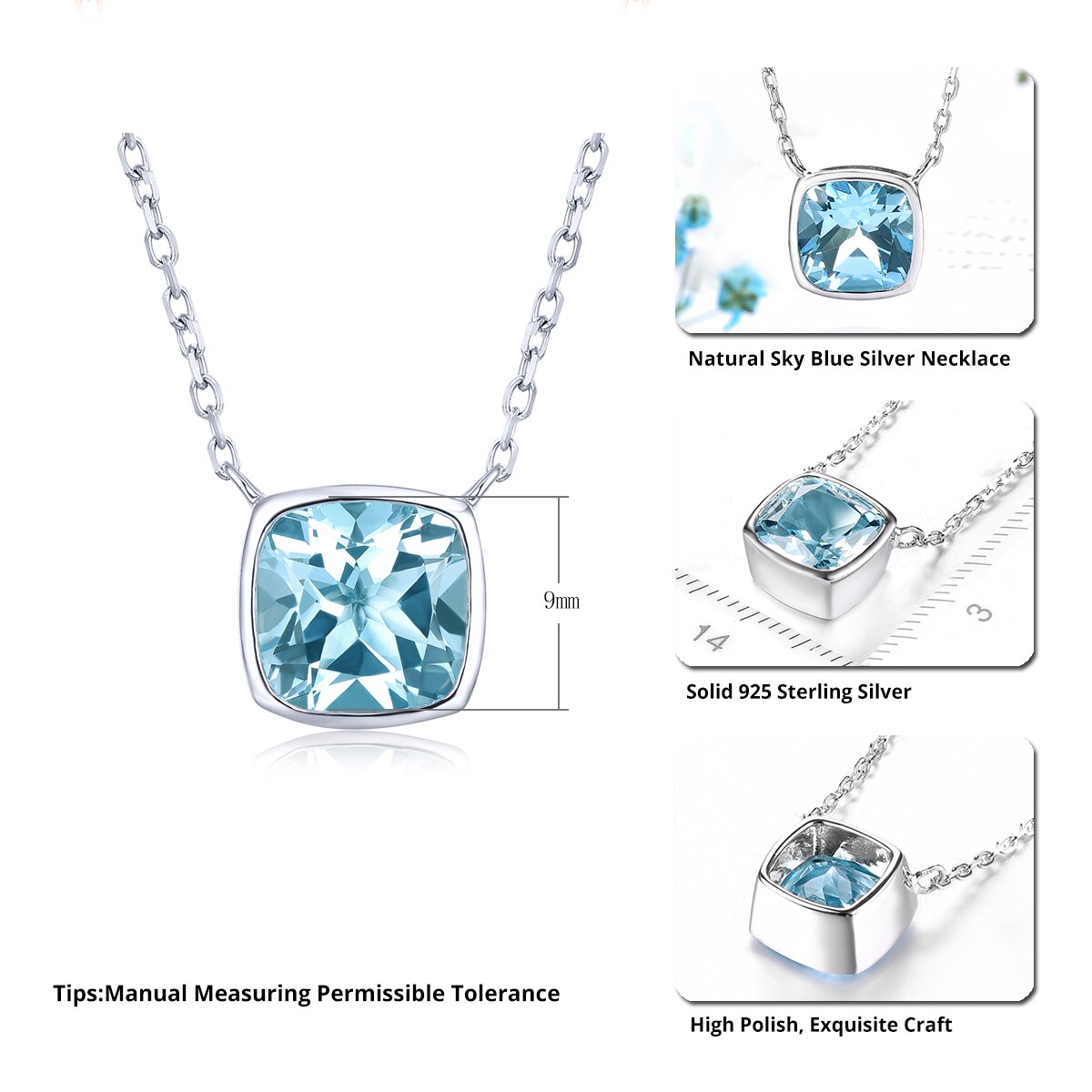 Natur Himmel Blau Topas Sterling Silber Halskette Frauen exquisit Schmuck 2,7 Karat Echtem Topas Edelstein Romantische Stile