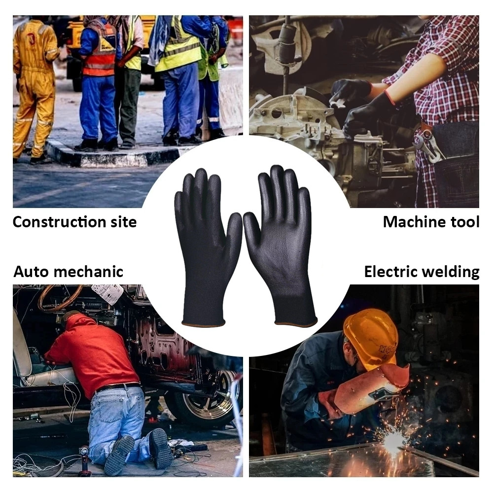 10/30 Paar logofreie Polyurethan-Handschuhe, Sicherheits-Arbeitshandschuhe, Reparaturhandschuhe, handflächenbeschichtete Handschuhe, Schreiner- und Mechanikerzubehör
