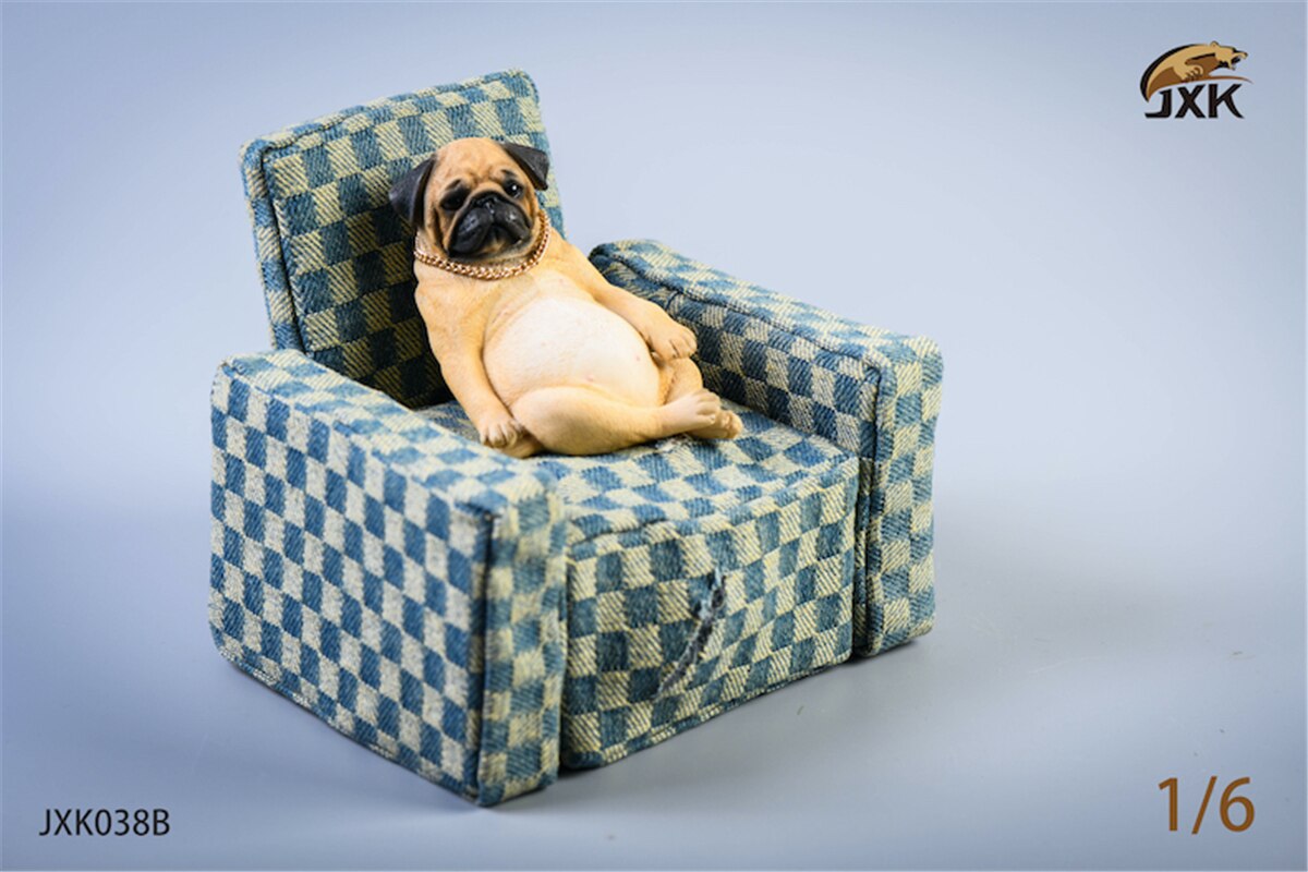 JXK 1:6 Scale Decadent Pug 2.0 with Sofa Dog Pet Healing Figure Canidae Animal Collector Toy Resin Desktop Decoration: JXK038B