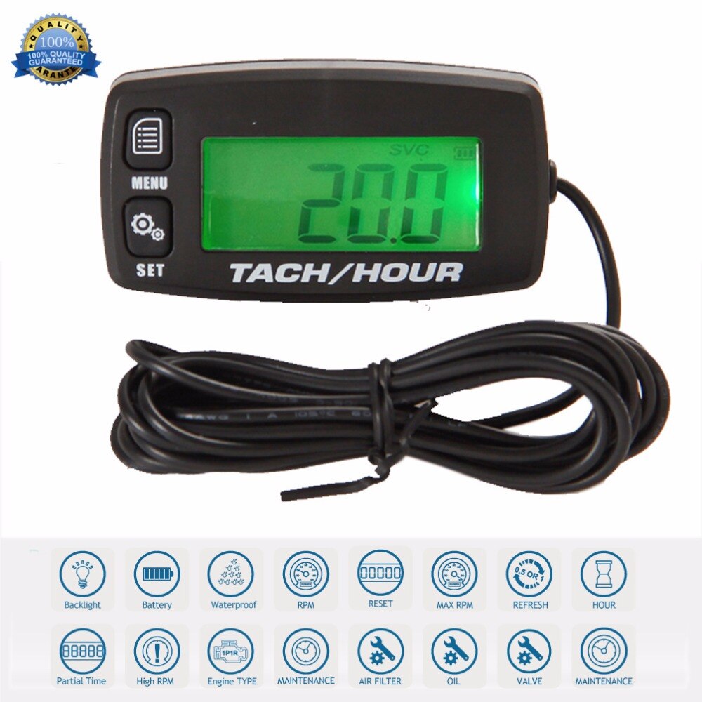 Tacómetro contador de horas de retroiluminación, tacómetro para moto acuática, ATV, motero generador de nieve fuera de borda, sierra eléctrica, montacargas y motocross
