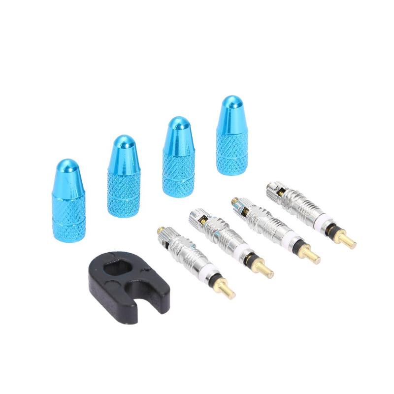 4pcs Presta Valve Stem Caps 4pcs Bike Valve Cores with Wrench Bicycle Tool Kit Bicycle Accessories