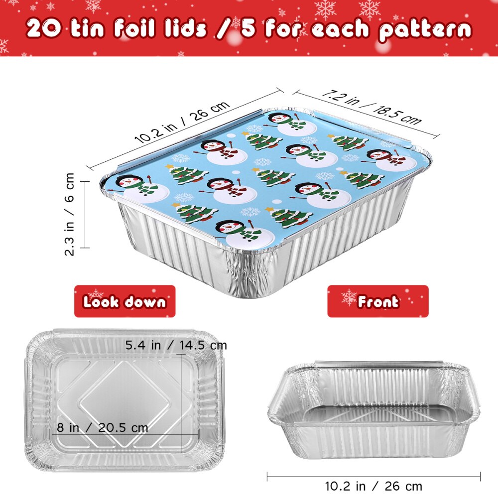 Sartenes rectangulares de papel de aluminio con cubierta para llevar, sartenes para Festival, 20 piezas