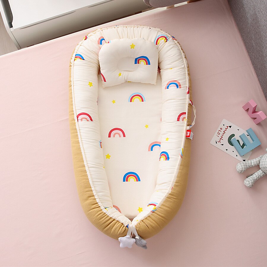 Cuna plegable desmontable para bebé, cuna biónica multifunción para viajes al aire libre, portátil: Lemon yellow rainbow