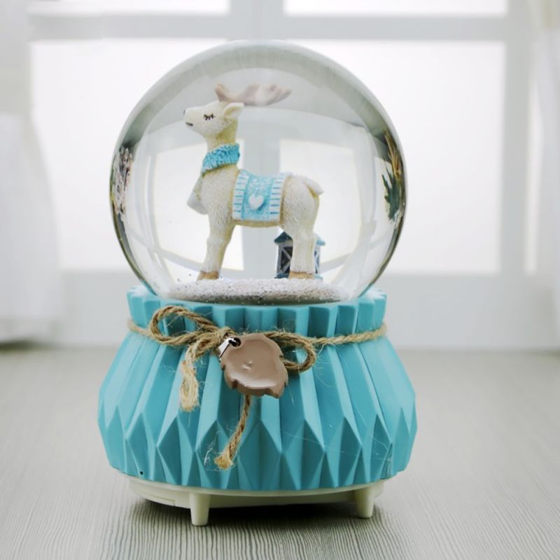 Muziek Doos Houten Paard Elanden Sneeuw Licht Lichtgevende Kristallen Bol Muziek Dozen Home Decor Ornament Voor Kids