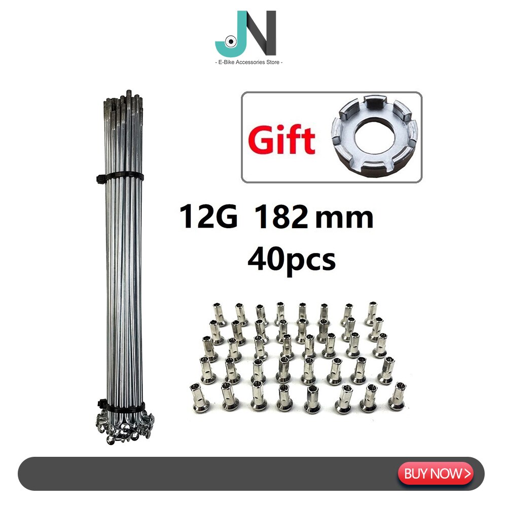 Radios y tuercas de bicicleta eléctrica, rueda de Motor de cubo de 2,56mm de diámetro de acero plateado, 12G, piezas de conversión para bicicleta de montaña y carretera: 182mm 40pcs tool