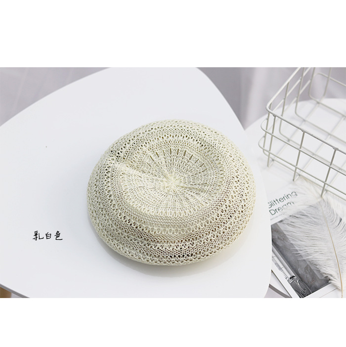 Boina de punto para mujer, gorro de estilo parisino, suave y ligero, boina de punto con recorte, transpirable, línea Staw: White