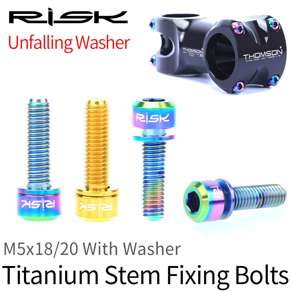 6 stk/parti  m5*18mm eller  m5 x 20mm titanium ti bolte med skive til cykel frempind mtb mountain road bike ultralet frempind skruer pakning