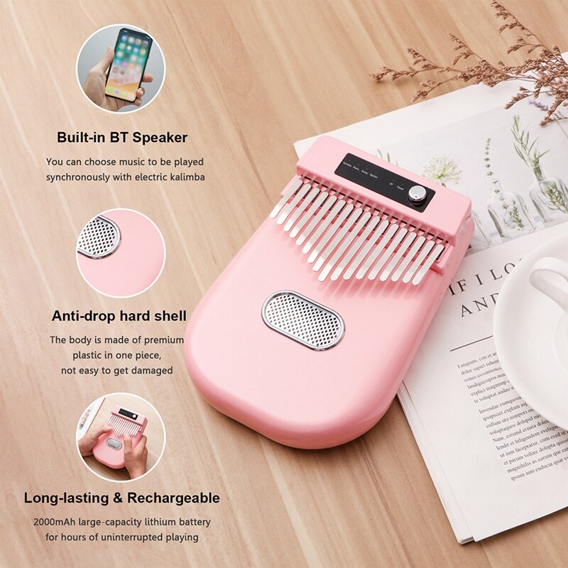 Electric Kalimba 17 Keys Thumb Piano 4 Kinds of Timbre BT Connetion Finger Piano Electronic Musical Instrument