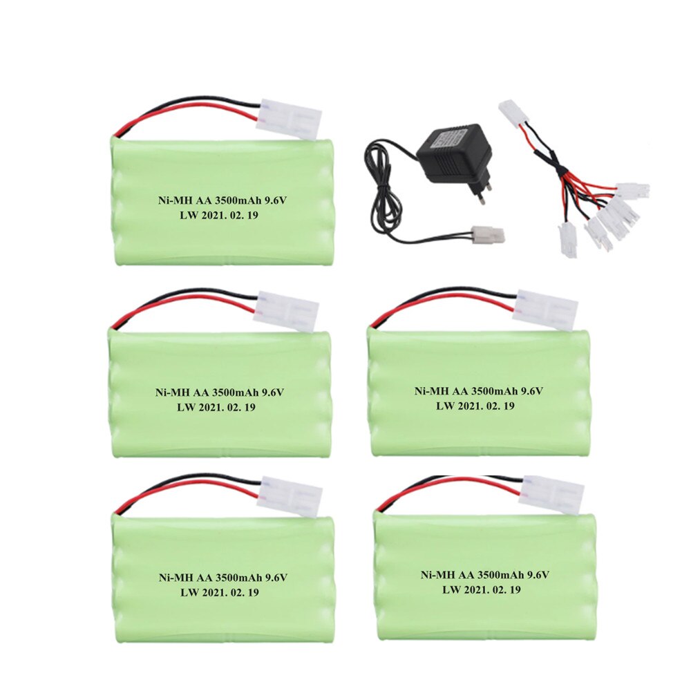 9.6V 3500Mah Ni-Mh Batterij Voor Rc Speelgoed Auto Tanks Treinen Robot Boot Gun Gereedschap 9.6V 3000Mah mimh Batterij Oplader 5in1 Kabel Set: Blauw