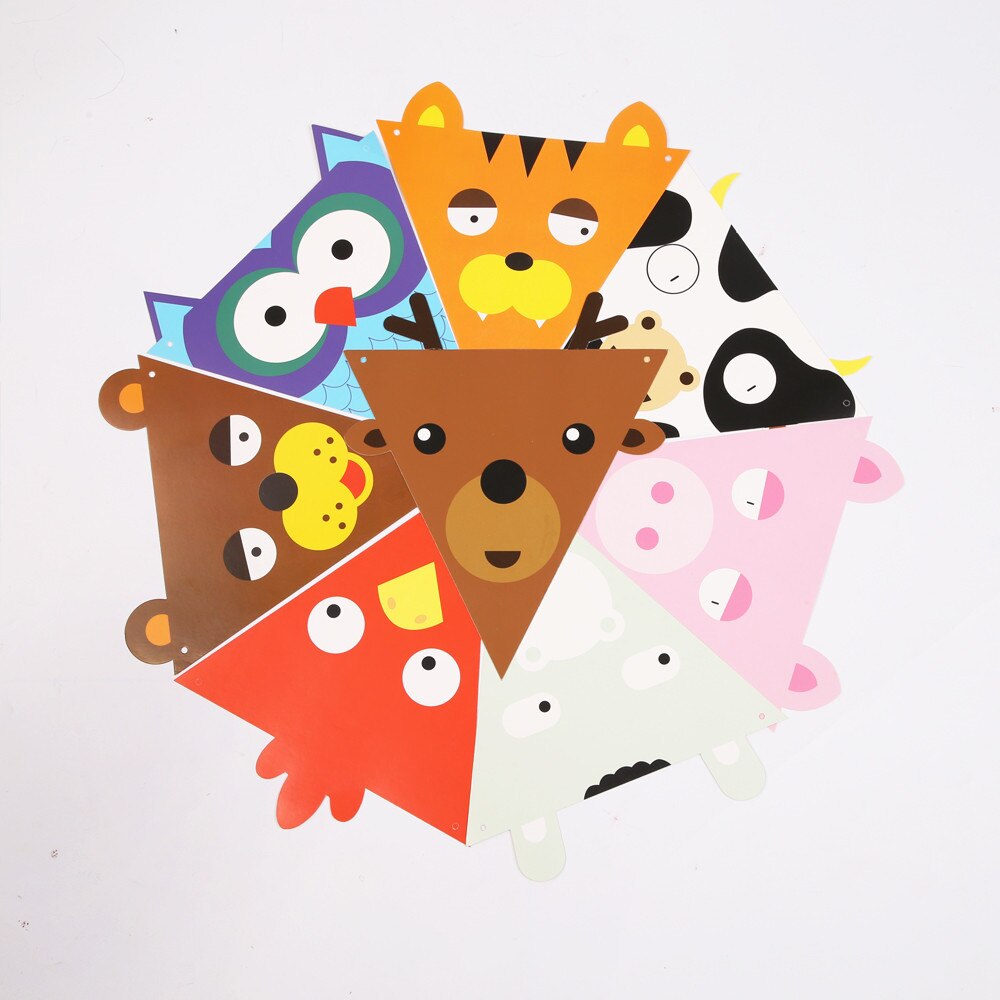 3M Animal Printed Triangle Flags Princess Castle Shape Banner Hanging Kids Birthday Bunting Pennant Garland String Party Decor