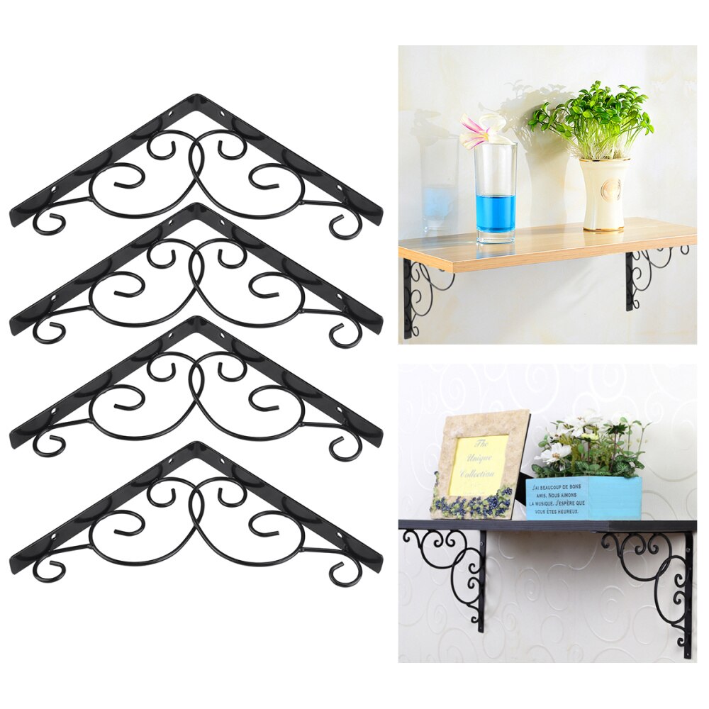 WINOMO Pack of 4 Decorative Iron Wall Mounted Shelf Brackets for Set Top Box