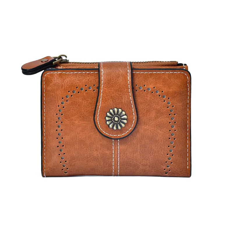 RFID Anti-Theft Retro Wallet for Women, Multi-Card Zipper, Zipper Buckle, Coin Wallet, Multi-functional Short Wallet: Bruin