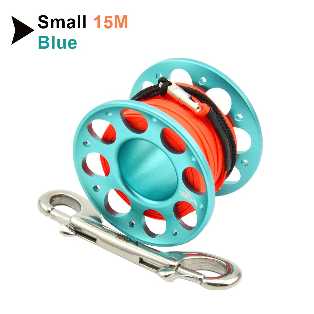 15m/30m Duiken Aluminium Spool Vinger Reel Met Rvs Diving Spool Finger Reeldouble Ended Haak Smb Apparatuur Cave Dive: Blue15M