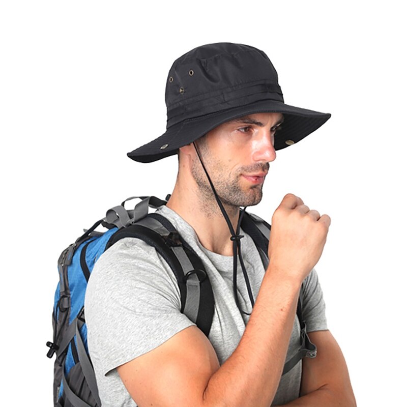 Gorro de pescador de secado rápido, ajustable, resistente al agua, con cuerda para Barbilla, sombrero de cubo de escalada