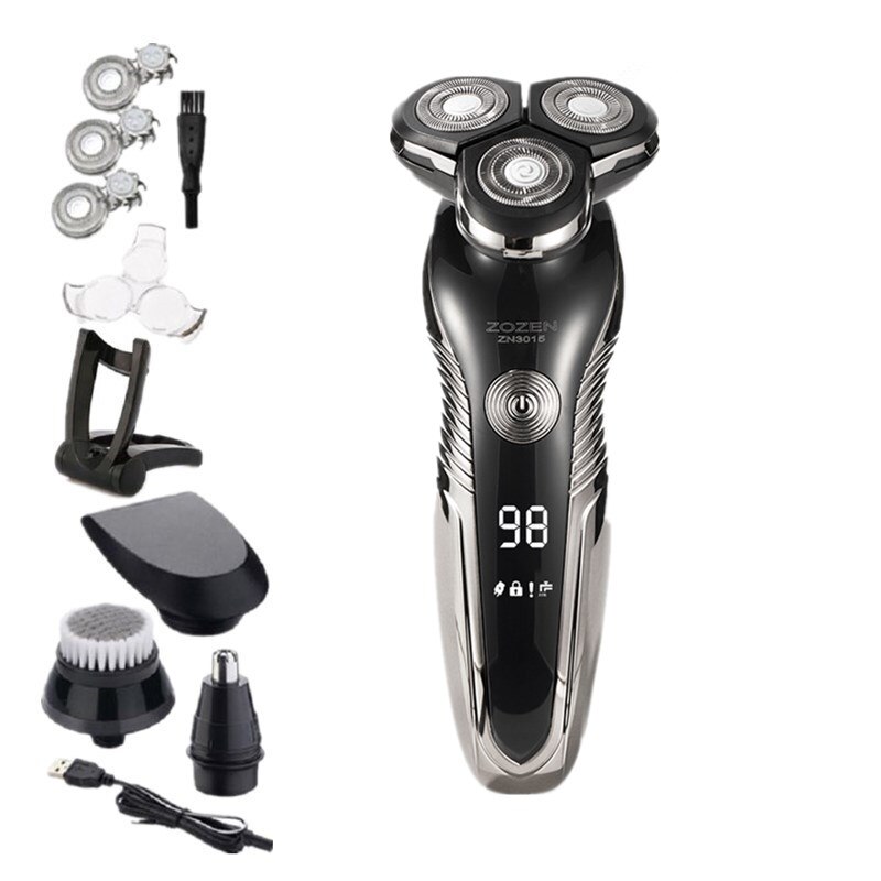 Barbeador elétrico Recarregável USB Display Digital Inteligente de Lavagem de Corpo Inteiro Barbeador máquina de Cortar Cabelo Nariz Aparador de Pêlos de Orelha: 6 IN 1 BLACK