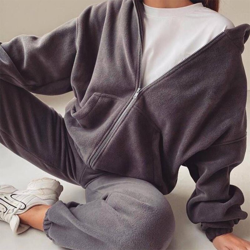 Europese En Amerikaanse Mode Sport En Vrije Tijd Trui Suits Fitness Handigst Workout Casual Sportwear Vrouwelijke: Gray / M