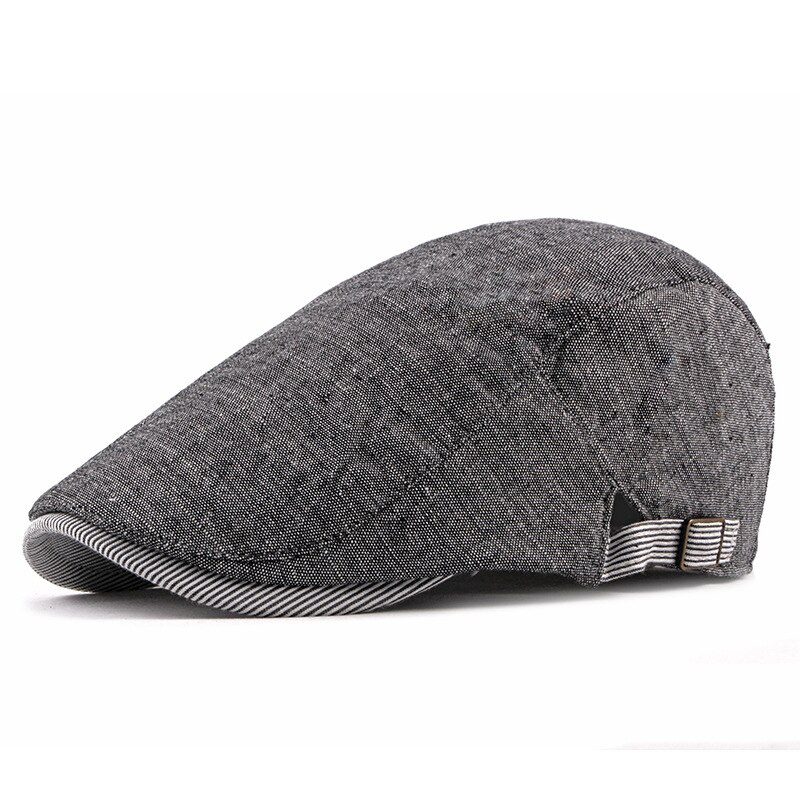 Hoaree Grijs Katoen Linnen Platte Pet Voor Mannen Lente Zomer Baret Man Britse Stijl Vintage Casual Ivy Ierse Cap Verstelbare 55-60 Cm: Black