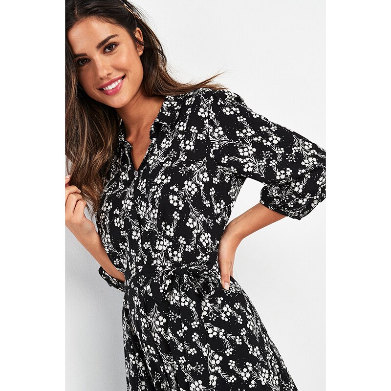 Vintage floral print maxi kjole kvinner boho trekvart ermer lange sashes kjole turn down krage casual skjorte kjoler kappe
