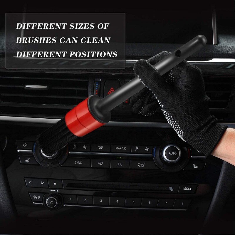 PESTORY 5-Piece Boar Hair Detail Brush Set - For Car & Motorcycle Detailing, Cleaning Vents, Wheels, Trim