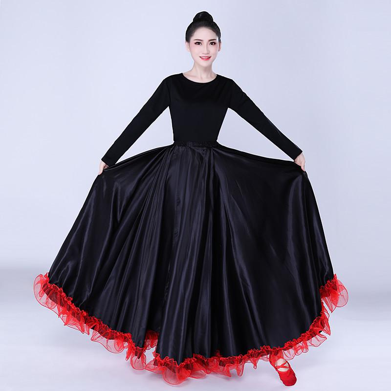 Lady Black Spanish Flamenco Skirt Dance Costumes Clothing For Women Spanish Bullfight Festival Belly Dance Wear: 540 degree