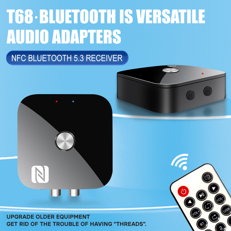 Receptor de Audio T68 Bluetooth 5,3 NFC 3,5mm AUX RCA adaptador inalámbrico estéreo USB u-disk HIFI música sin pérdidas para Kit de altavoz para coche