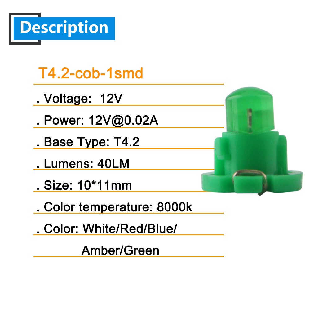 10 stuks  t4.2 cob 1 smd led dashboard instrumentenpaneel licht autolamp zij-indicator interieur wit rood amber groen