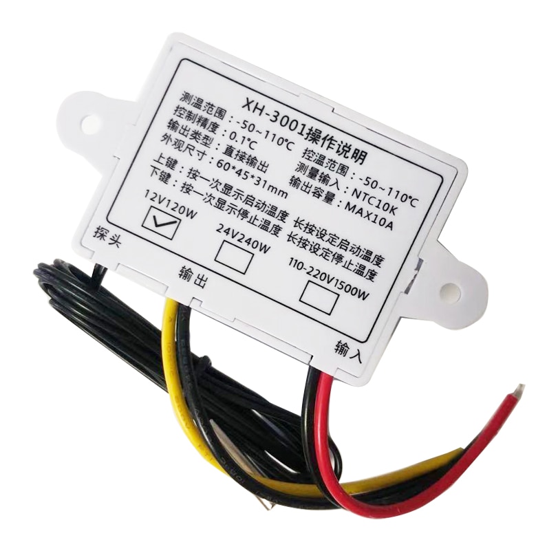 10A 12V 24V 220VAC Digital LED Temperature Controller XH-W3001 For Incubator Cooling Heating Switch Thermostat NTC Sensor