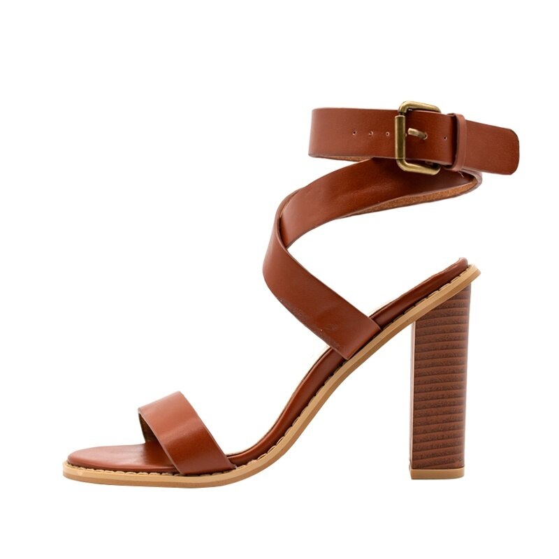 Women Retro Buckle Strap Sandal Shoes PU Women Square Heels Sandals Casual Gladiator Shoes High Heels Footwear