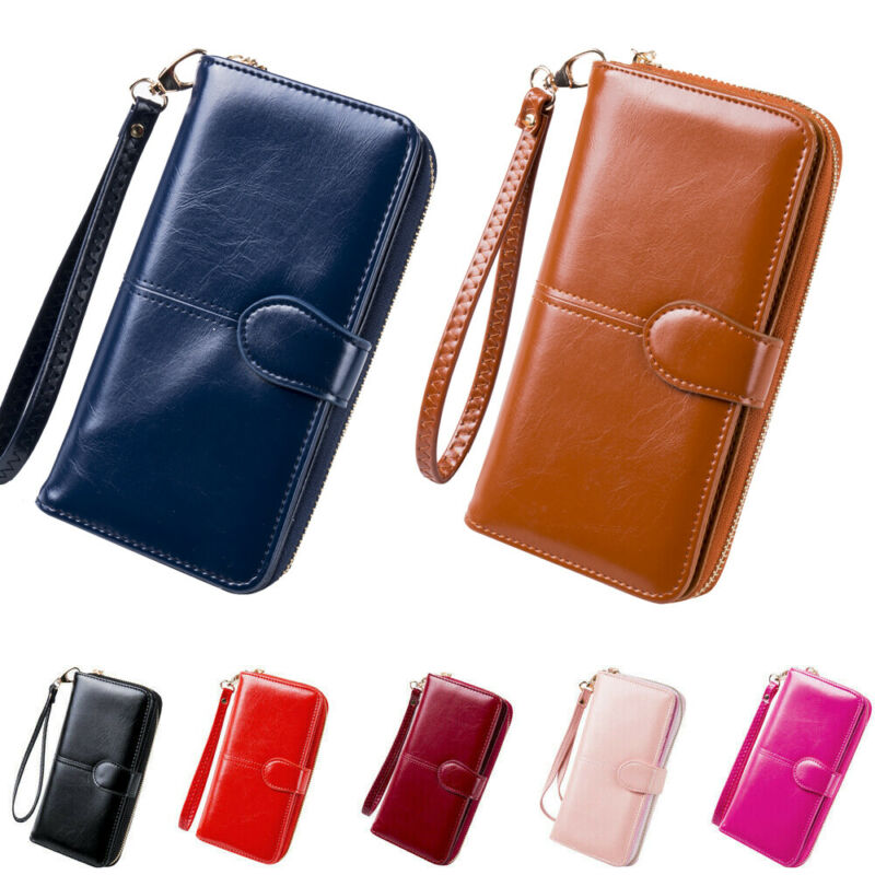 7 farver kvinders lange læder kobling solid tegnebog stor kapacitet taske kortholder lynlås