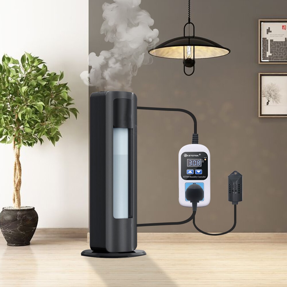 KT3010 0~99%RH Digital Humidity Controller 220V Humidity Control Switch Hygrostat Hygrometer With EU/US/ Plug Humidity Sensor