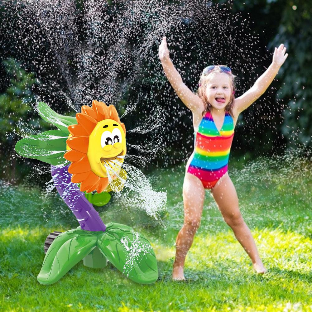 Outdoor Kids Water Spray Toys Cartoon Sunflower Sprinkler Colourful Eco-friendly Plastic Baby Bathing Toy For Backyard Garden