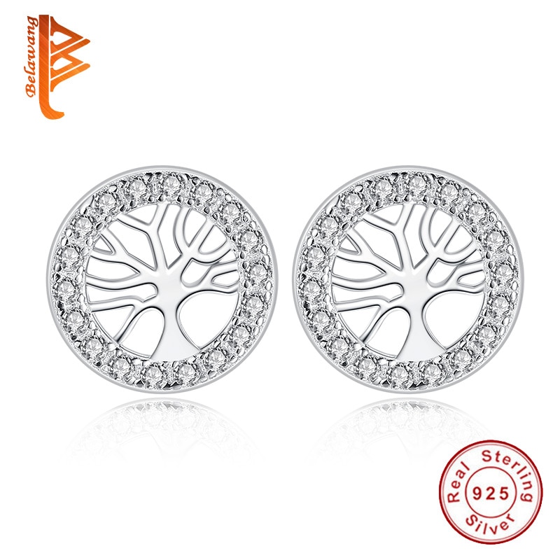 Luxe 925 Sterling Zilver Stud Oorbellen met Strass Cirkel Boom van Leven Oorbellen voor Vrouwen Verjaardag Sieraden zilveren oorbellen