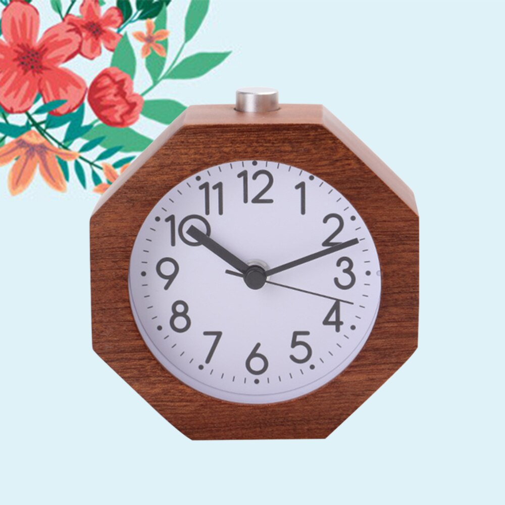 Polygon Beech Material Alarm Clock Lazy Night Light Alarm Clock Student Bedside Clock(Octagonal Brown Wood,without Batt