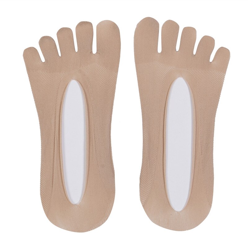 1Pair Women Solid Seamless Low Cut Sock Slippers Crew Ankle Five Finger Toe Boat Invisibility Non-slip Socks Slippers Hosiery
