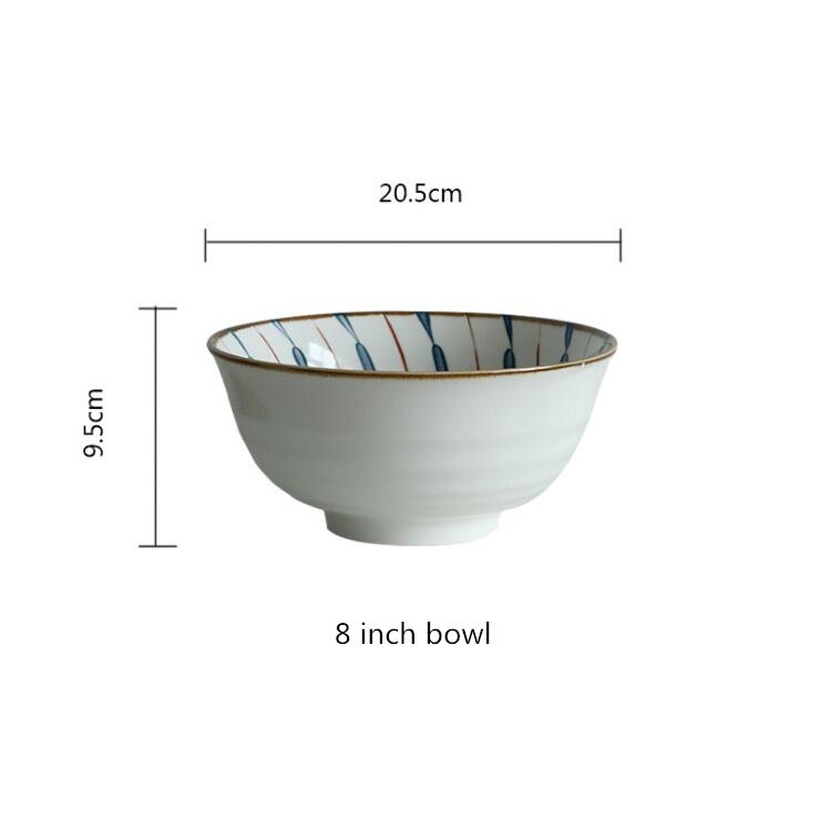 Japanese blue water drops Dinner Plate Set Ceramic Kitchen Plate Tableware Set Food Dishes Rice Salad Noodles Bowl Soup: 8inch bowl