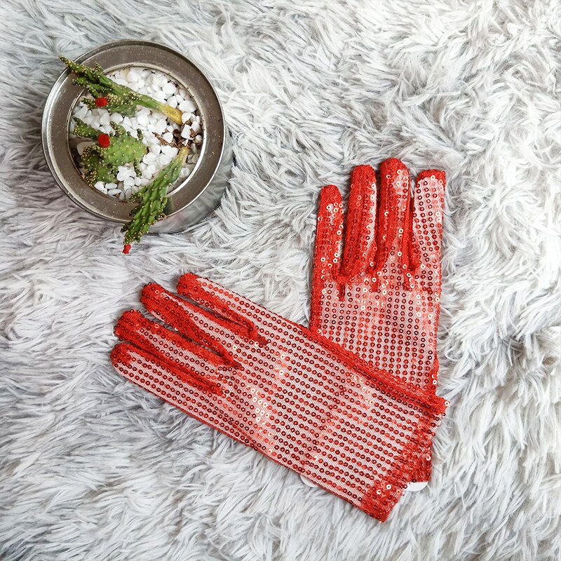 Guantes brillantes Unisex para adultos y niños, con lentejuelas y purpurina, para actuaciones en escenario, baile brillante, , disfraz, mitones elásticos: Rojo