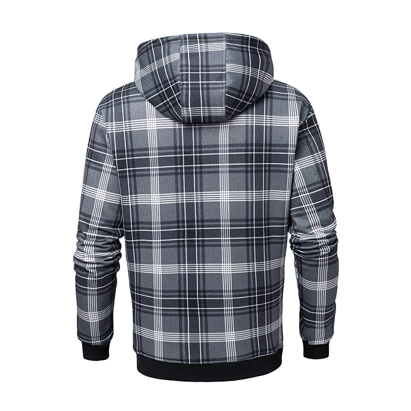 Chaqueta con capucha holgada de manga larga a cuadros de algodón grueso de lana de cordero de invierno para hombre