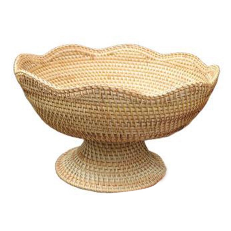Vietnam Rattan High Foot Tray Rural Home Fruit Tray Fruit Basket Snack Storage Basket Large