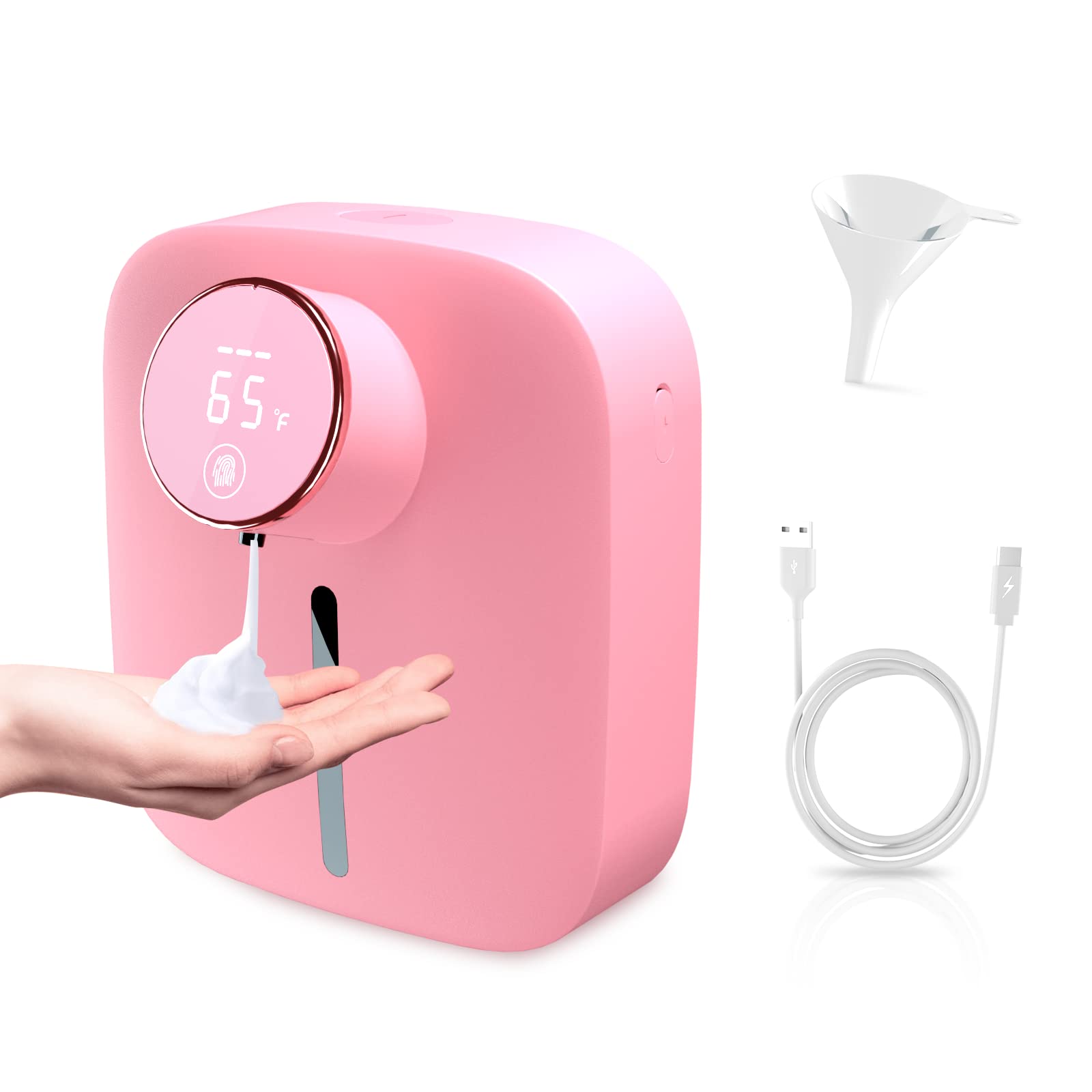 Automatic Soap Dispenser Iorbur Wall Mounted Foaming Soap Dispenser 320ml Rechargeable Waterproof Hand Sanitizer Dispenser Pink