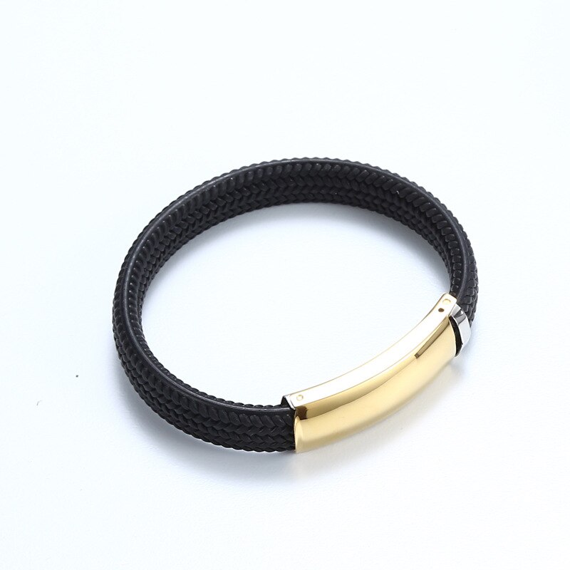 Klassieke Stijl Mannen Siliconen Armband Zwart/Zilver Kleur Rvs Knop Neutrale Accessoires Hand Geweven Sieraden: Goud-kleur