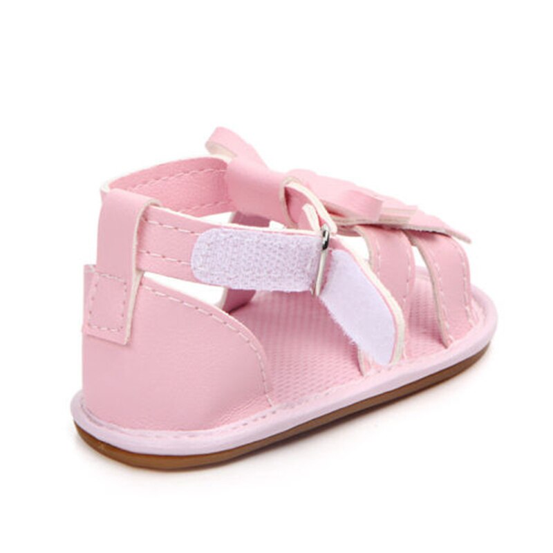 Sommer toddler baby piger afslappede sko sandal sko 0-18m solid bue krog flade pu sko baby sandaler