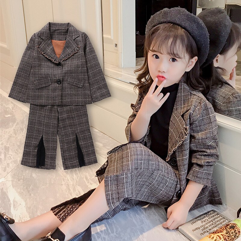 Teenage Girls Clothing Sets Spring School Jackets Pants Suits for Girls Clothes Striped Plaid Kids Costume 12 13 Y