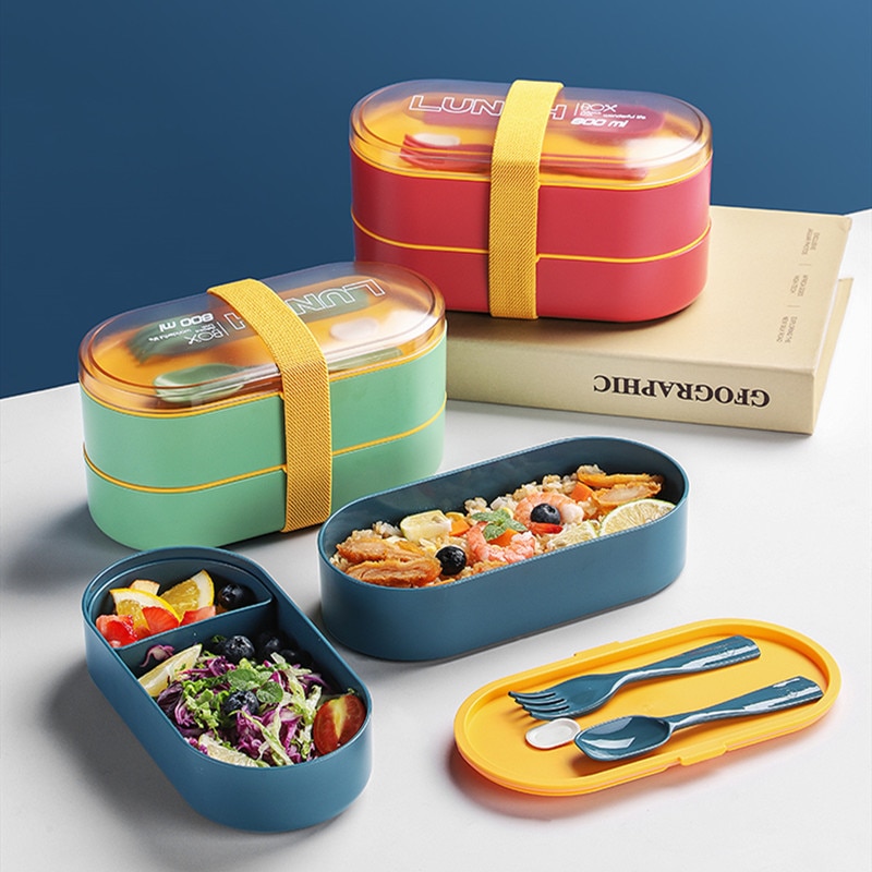 800Ml Dubbele Laag Lunchbox Met Soep Cup Gezond Materiaal Bento Dozen Magnetron Voedsel Opslag Container Lunchbox